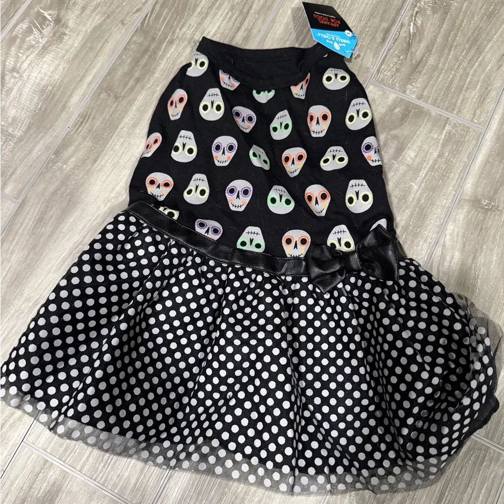Halloween black day of the dead skull dog dress - medium